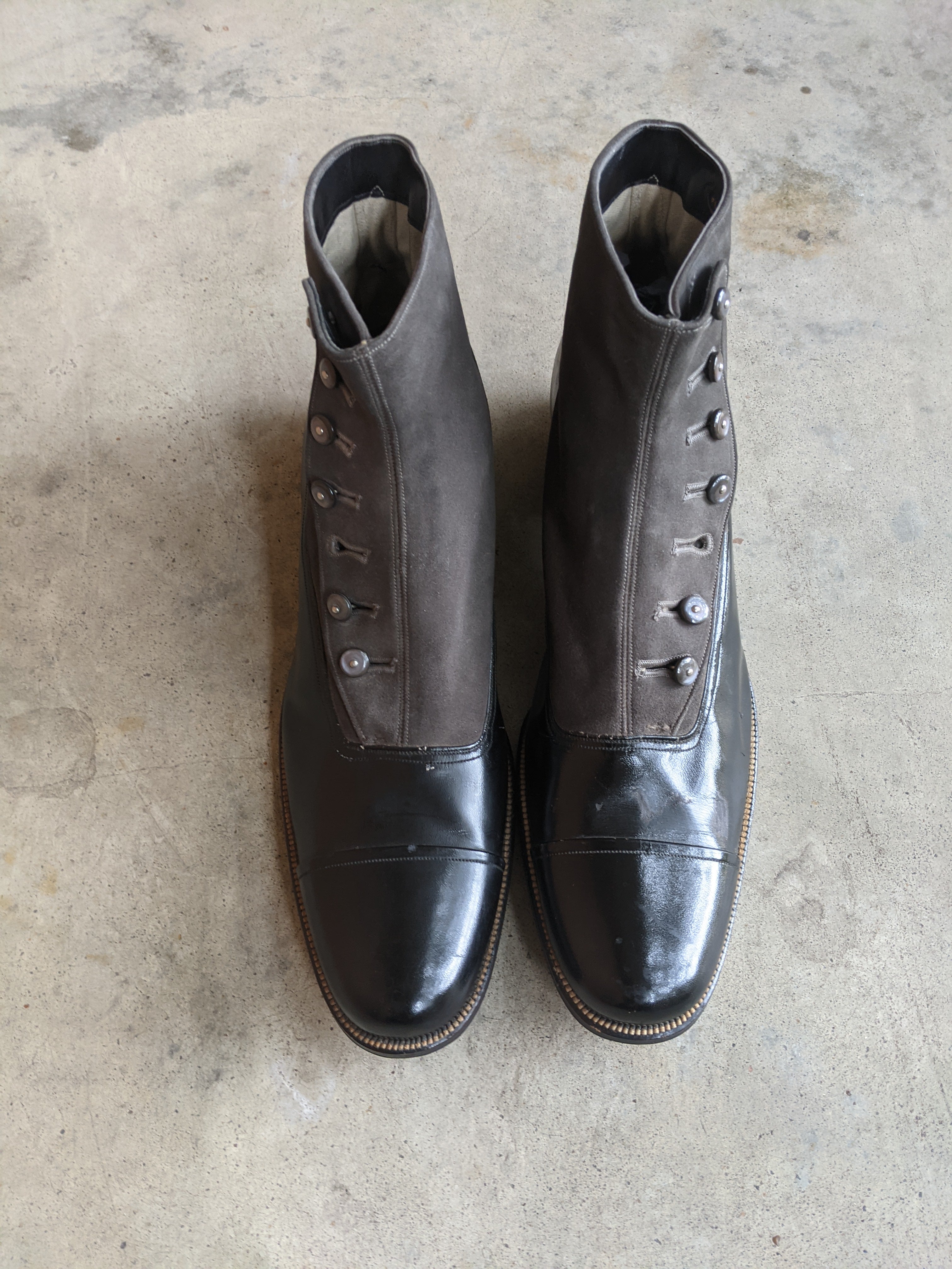 1910s Side Button Grey + Black Shoes | Sz 8 Men&