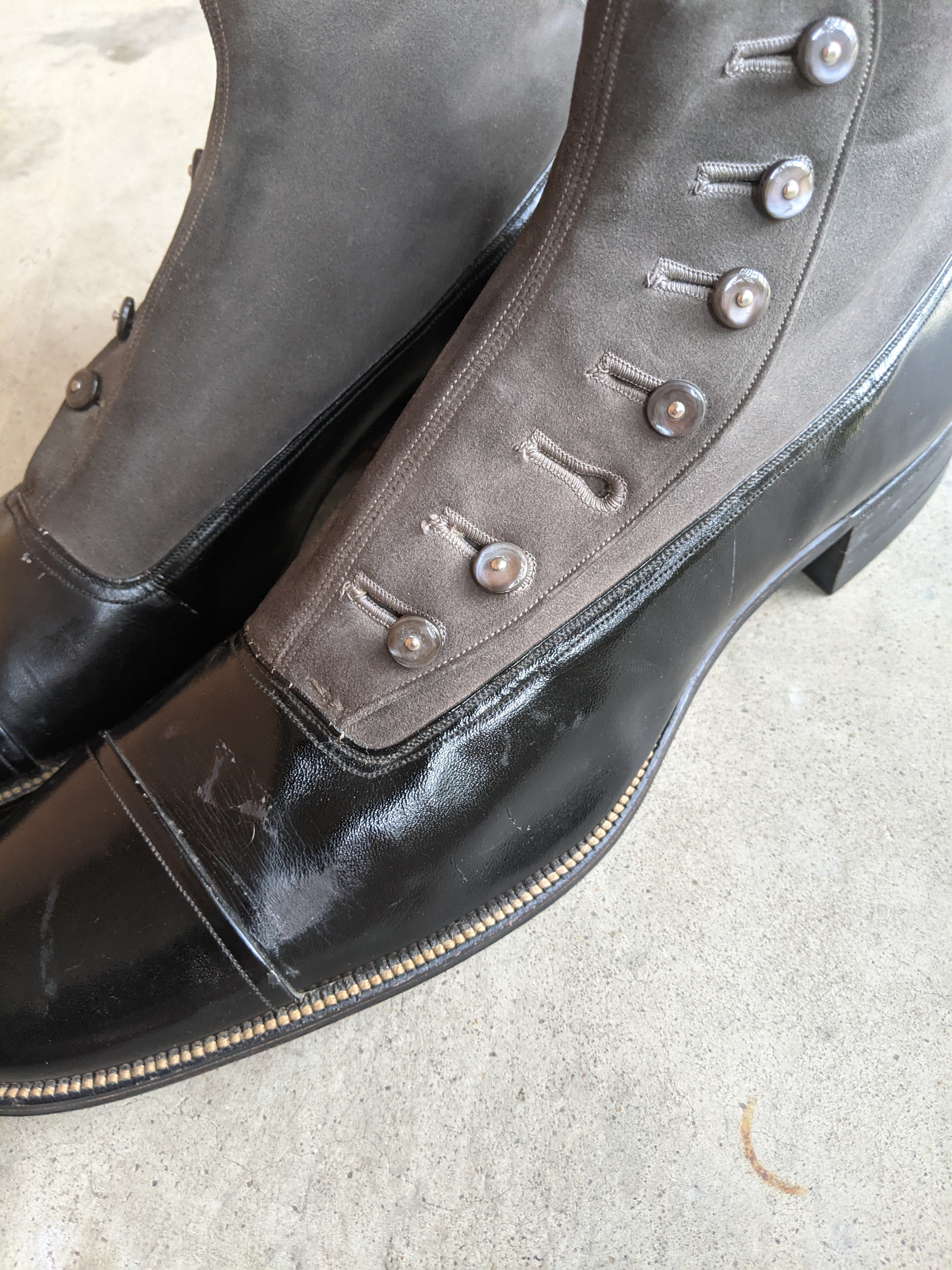 1910s Side Button Grey + Black Shoes | Sz 8 Men&