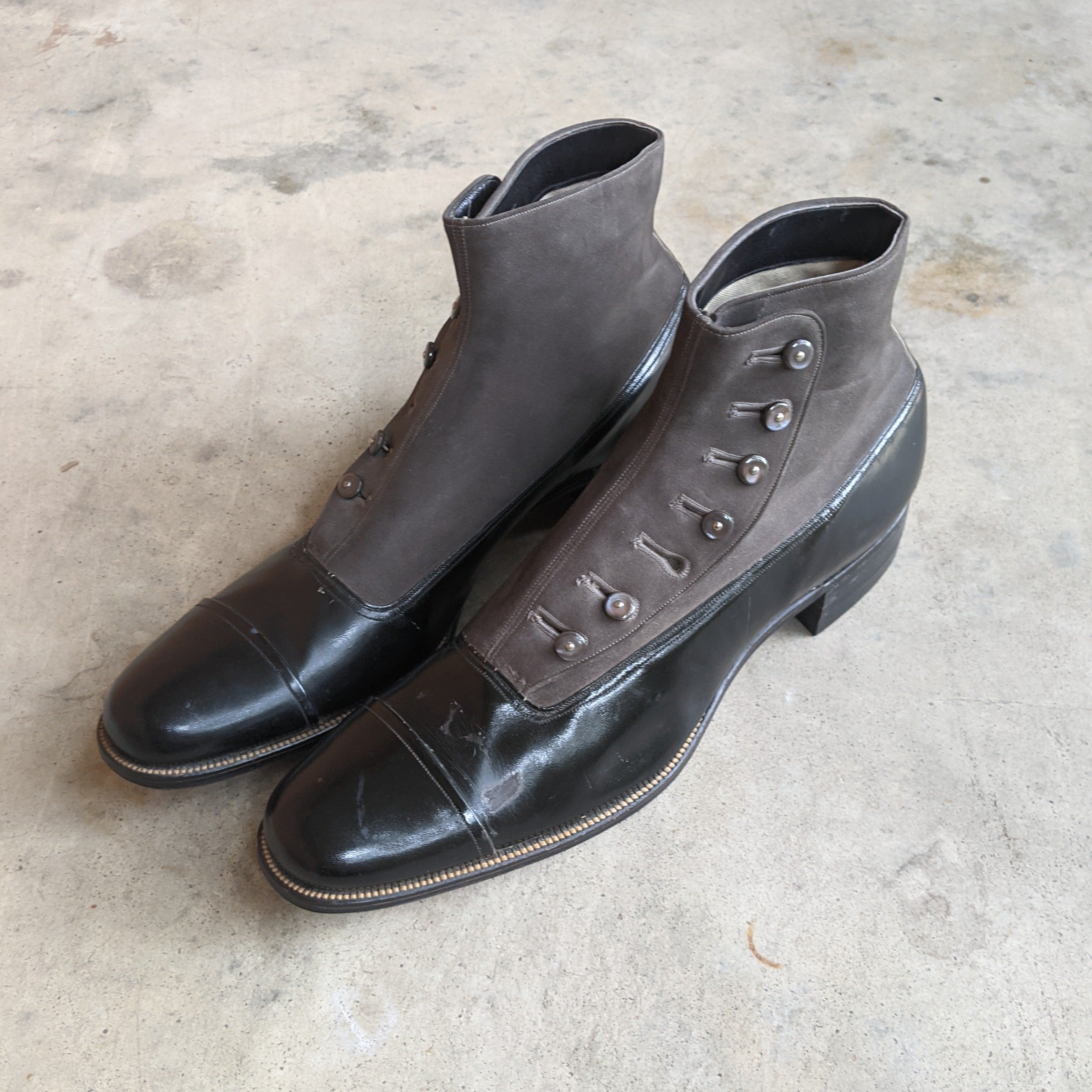 1910s Side Button Grey + Black Shoes | Sz 8 Men&