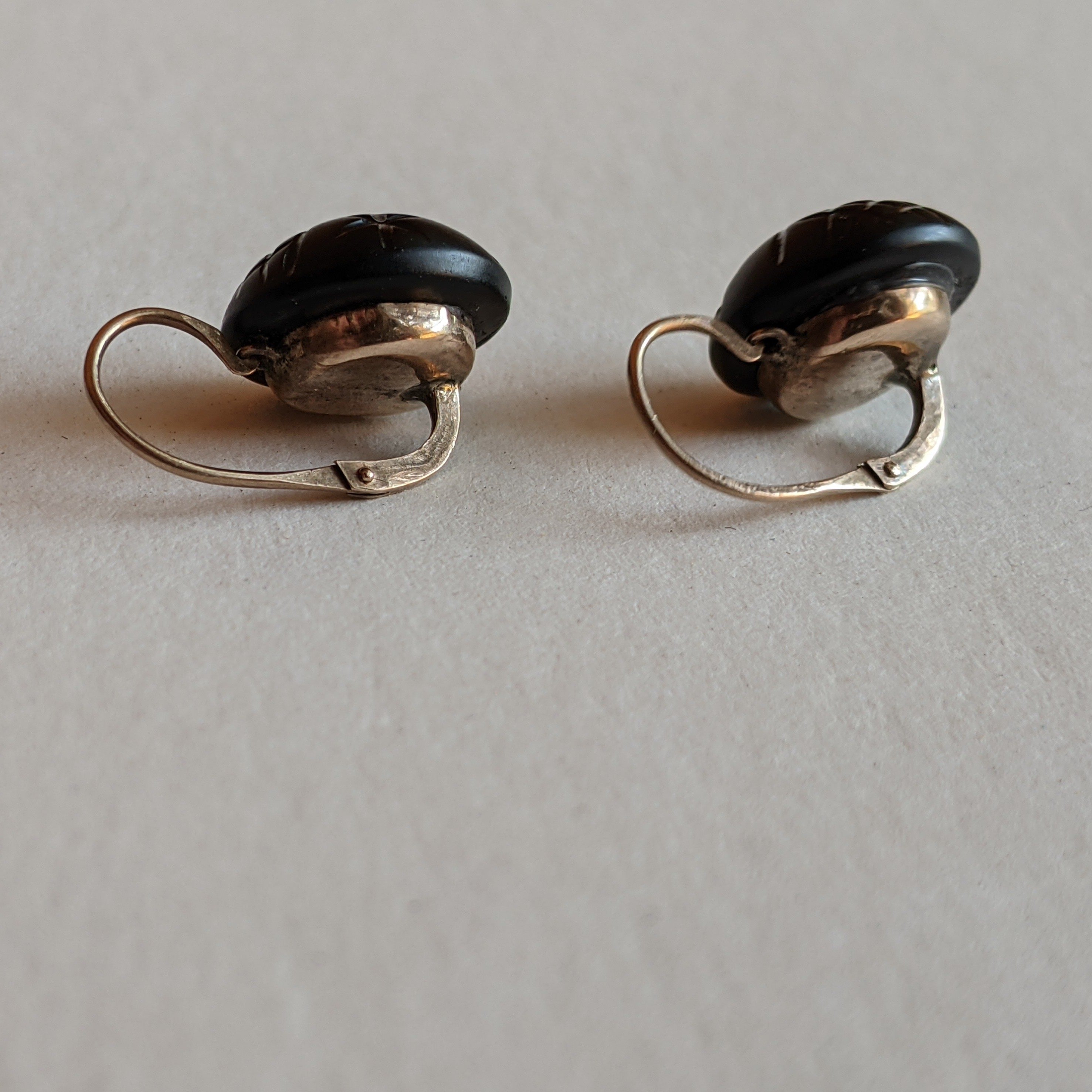 19th c. Gold French Jet Earrings