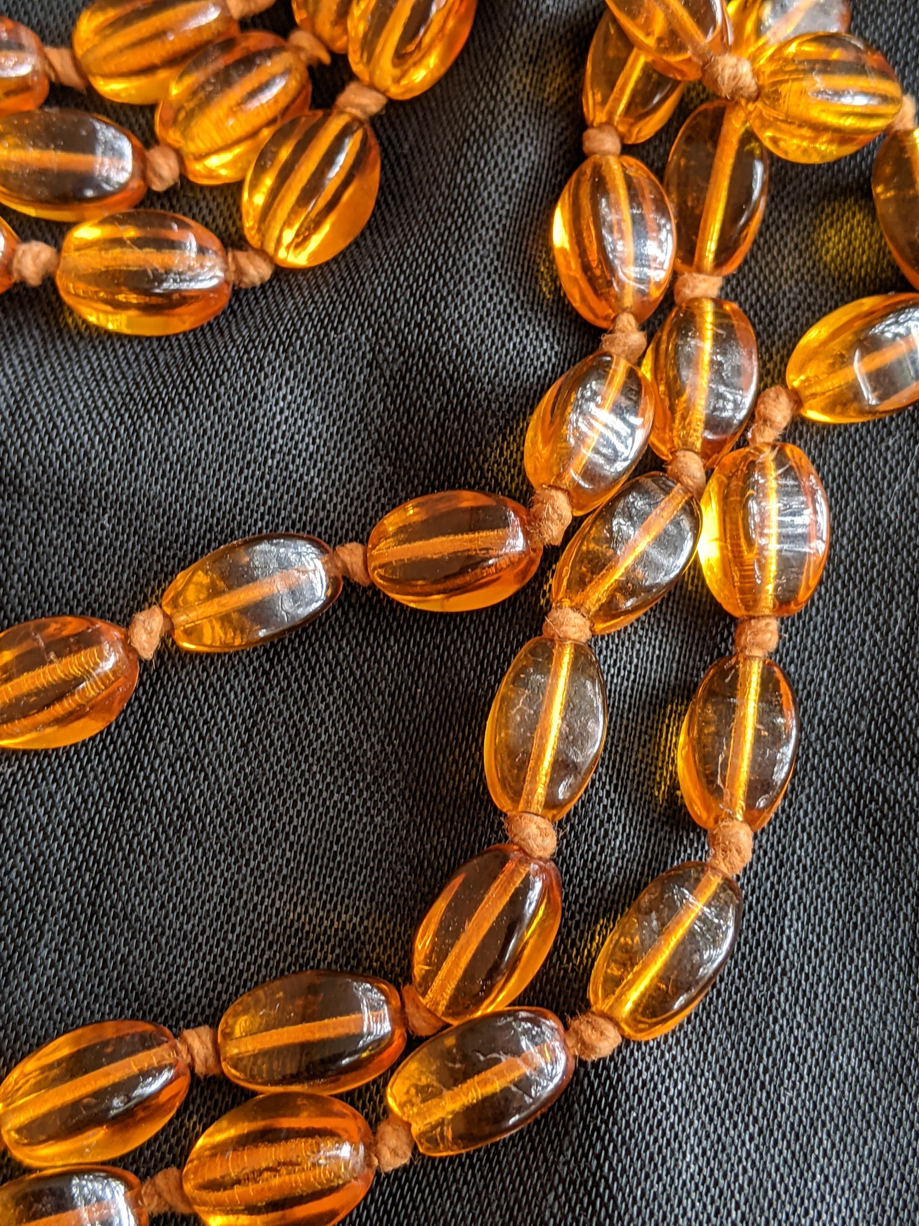 1920s Orange Glass Bead Long Necklace
