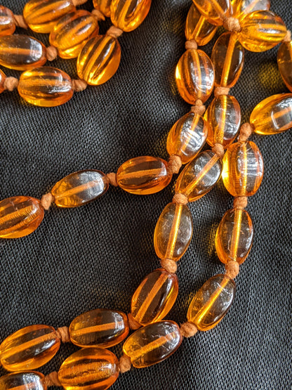 1920s Orange Glass Bead Long Necklace