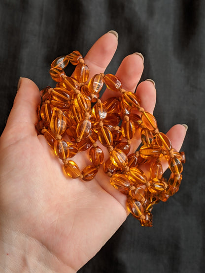 1920s Orange Glass Bead Long Necklace