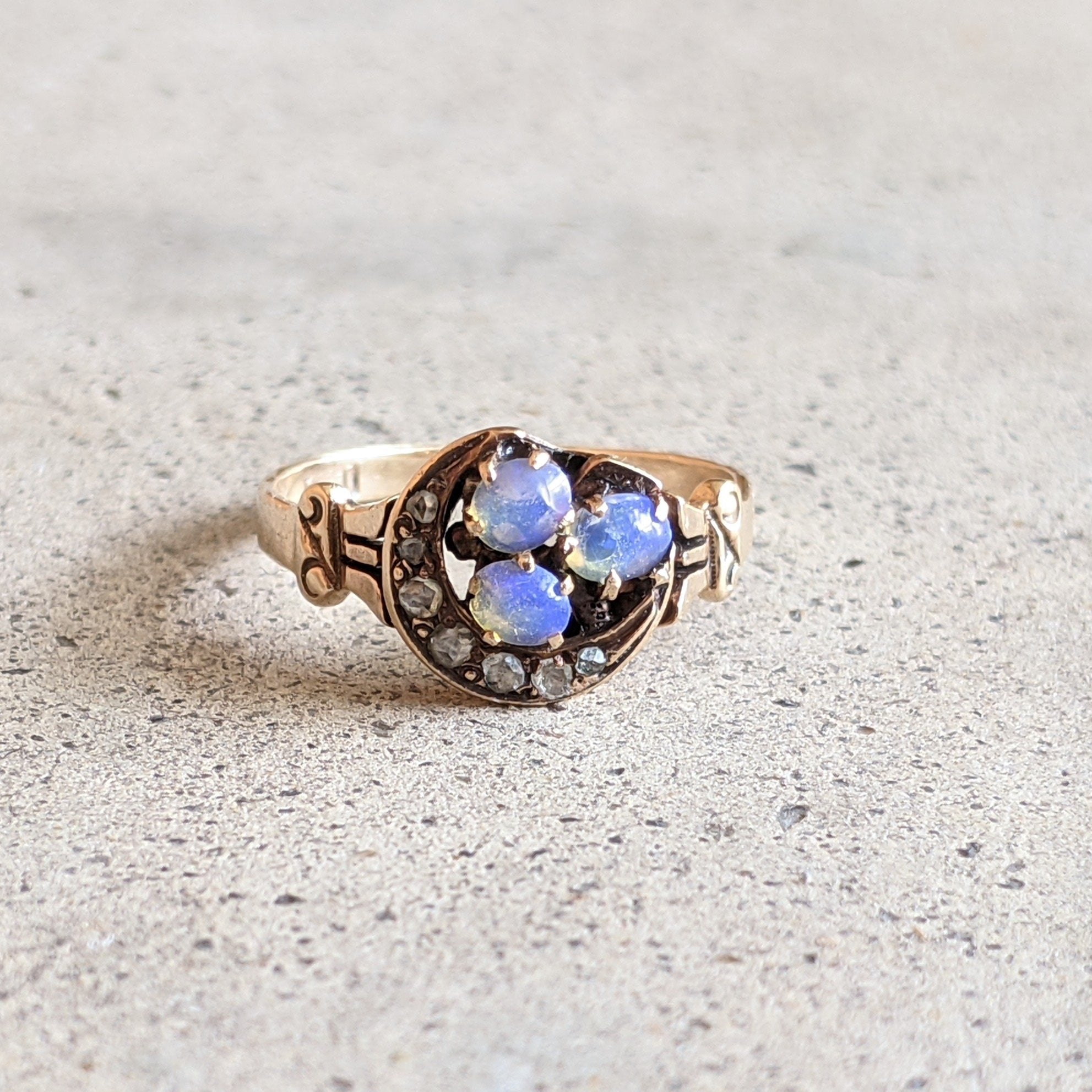 Turn of the Century 14k Diamond Opal Moon Ring