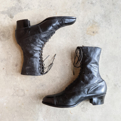 1910s Black Lace Up Boots | Approx Sz 8
