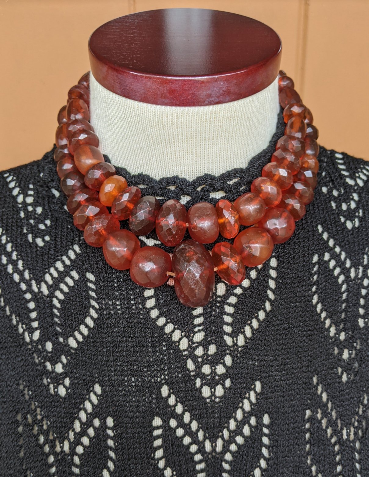 19th C. Double Strand Amber Choker Necklace