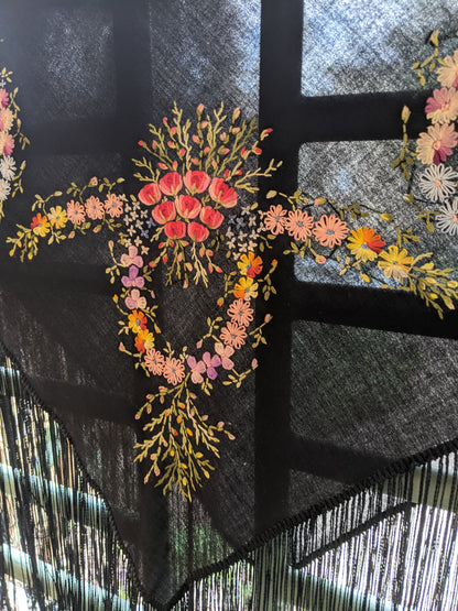 Early Vintage Embroidered Piano Shawl