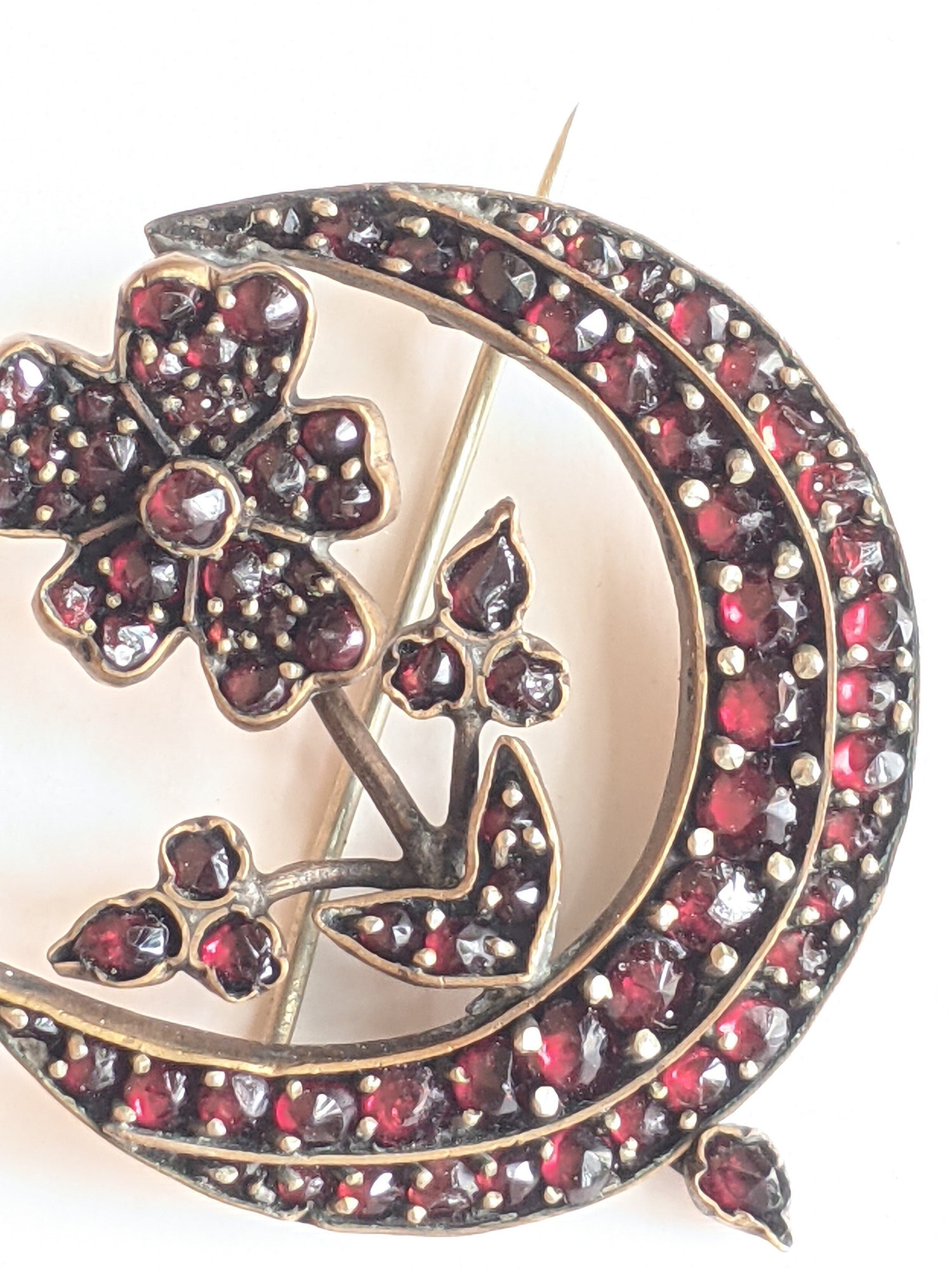 1890s Bohemian Garnet Flower Moon Brooch