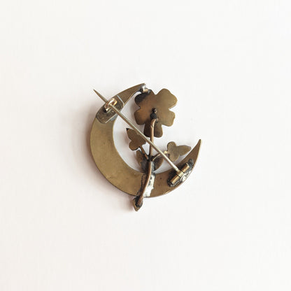 1890s Bohemian Garnet Flower Moon Brooch