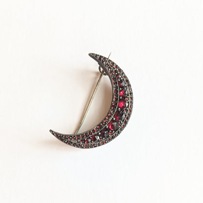 1890s Bohemian Garnet Crescent Moon Brooch