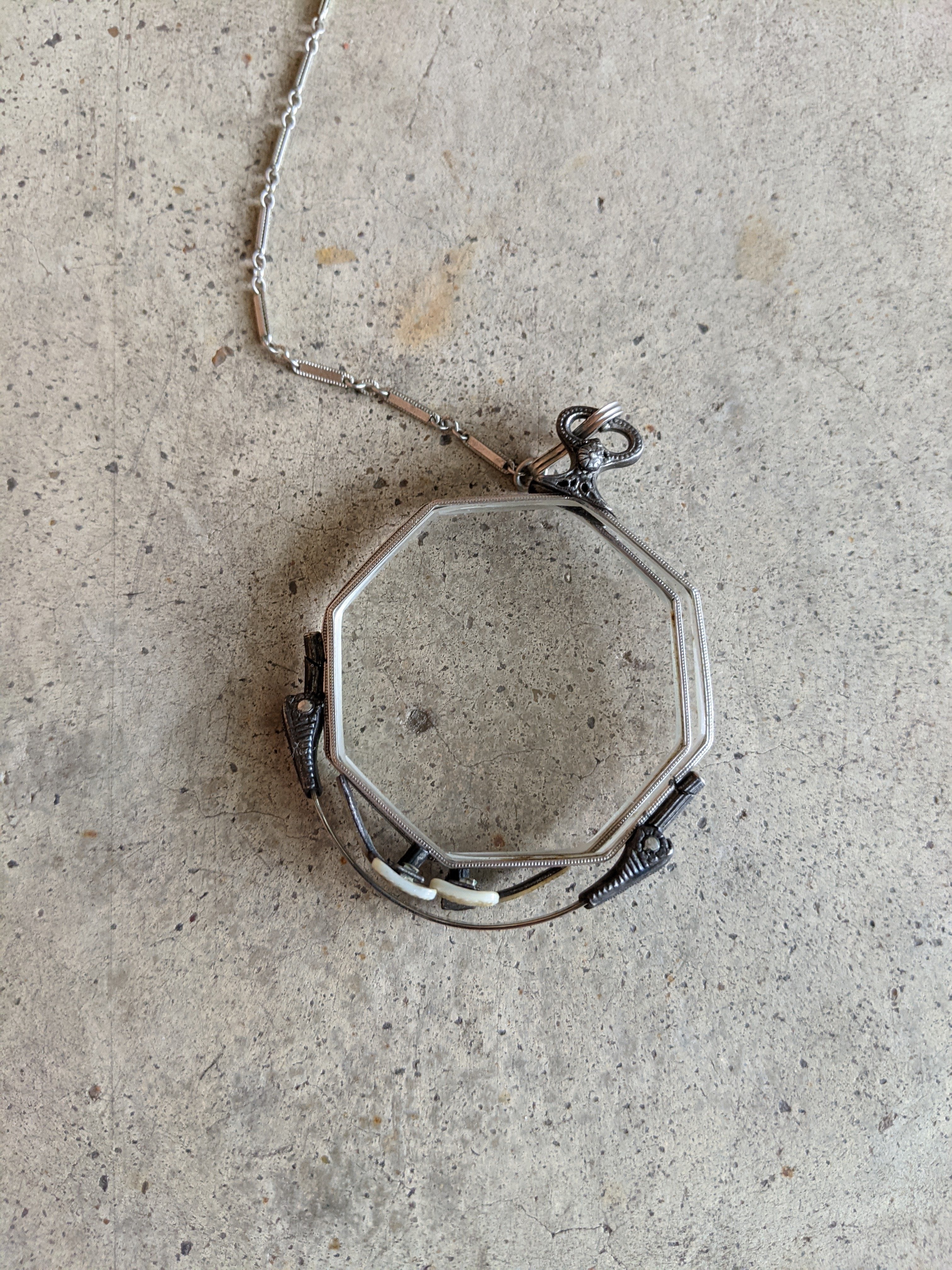 1920s White Gold Filled Lorgnette + Long Chain