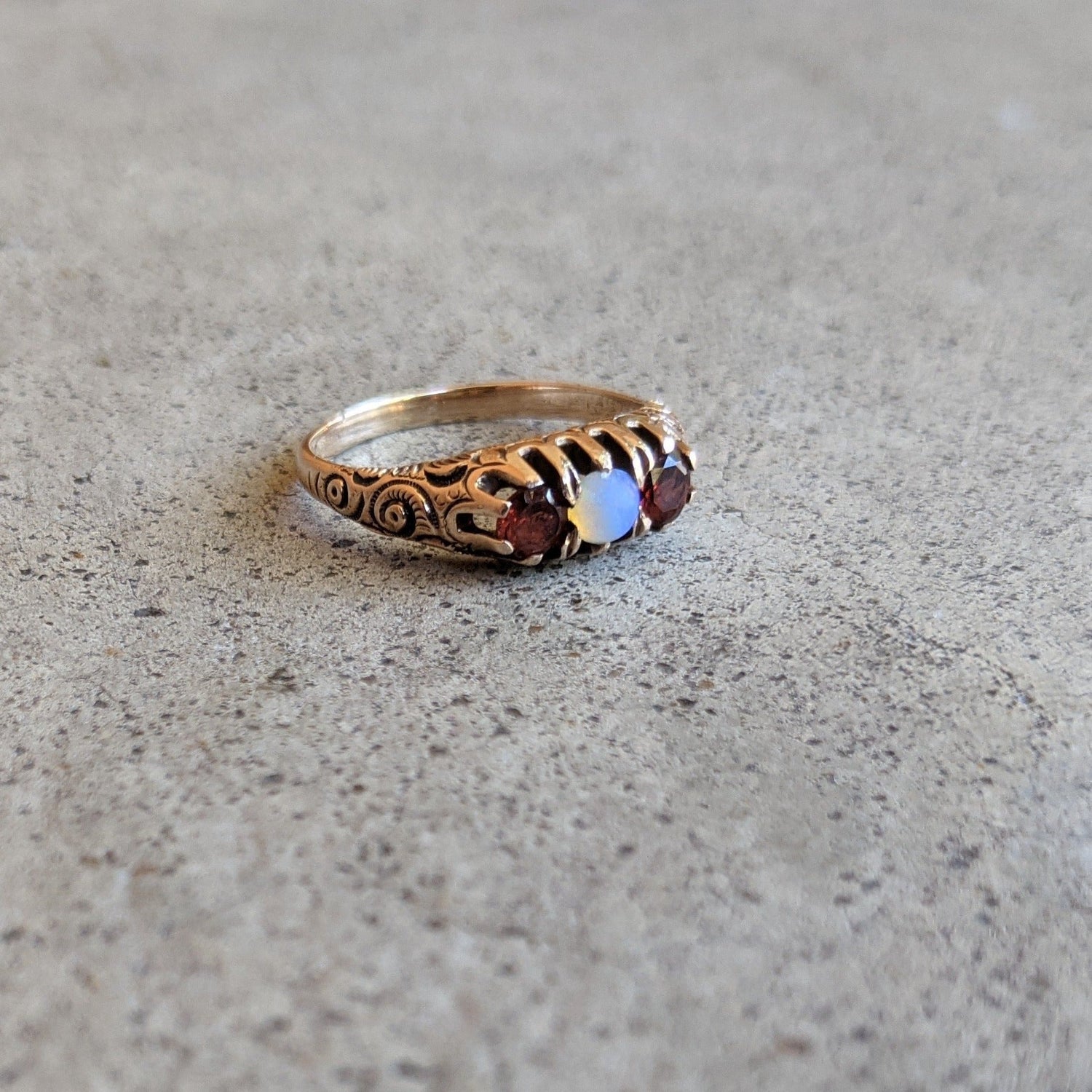 1890s-1900s Garnet + Opal Gold Ring