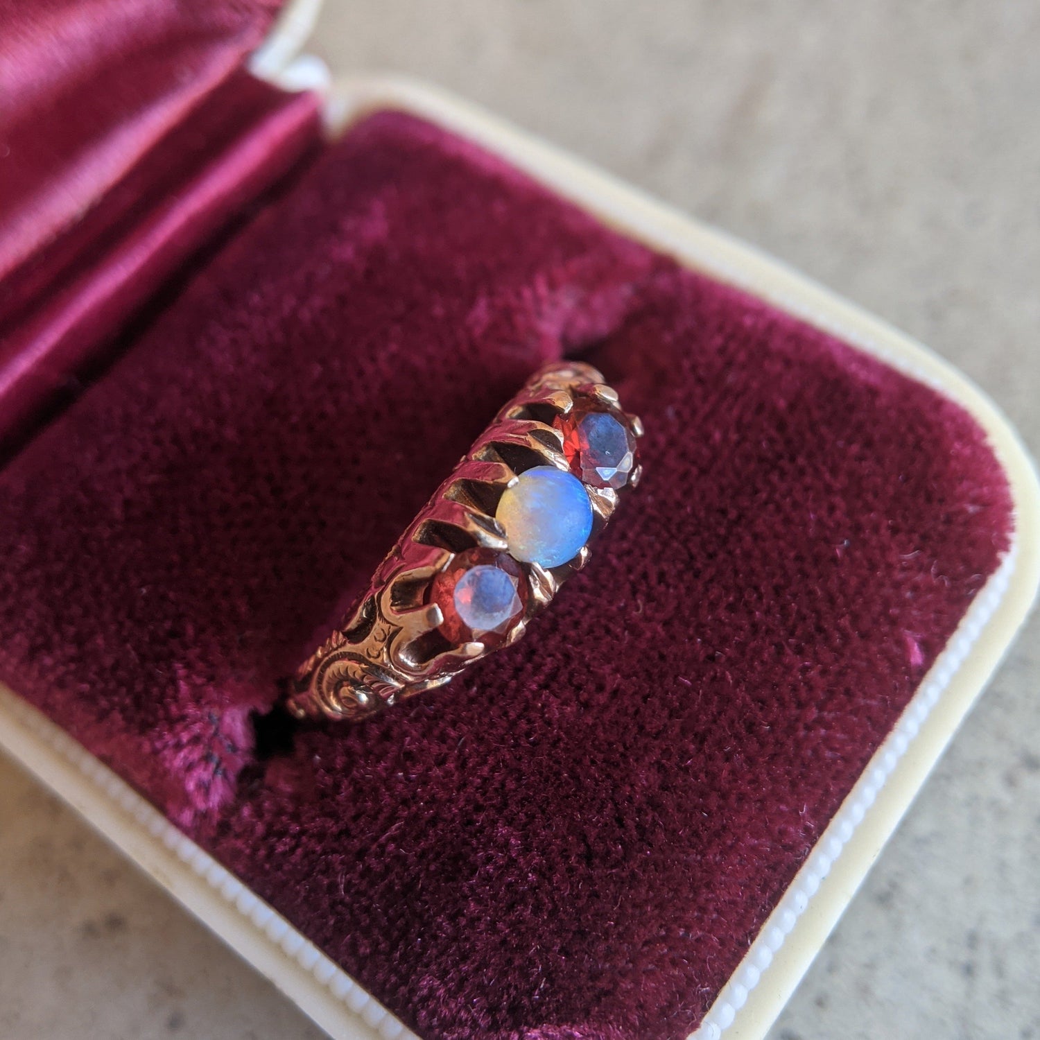 1890s-1900s Garnet + Opal Gold Ring
