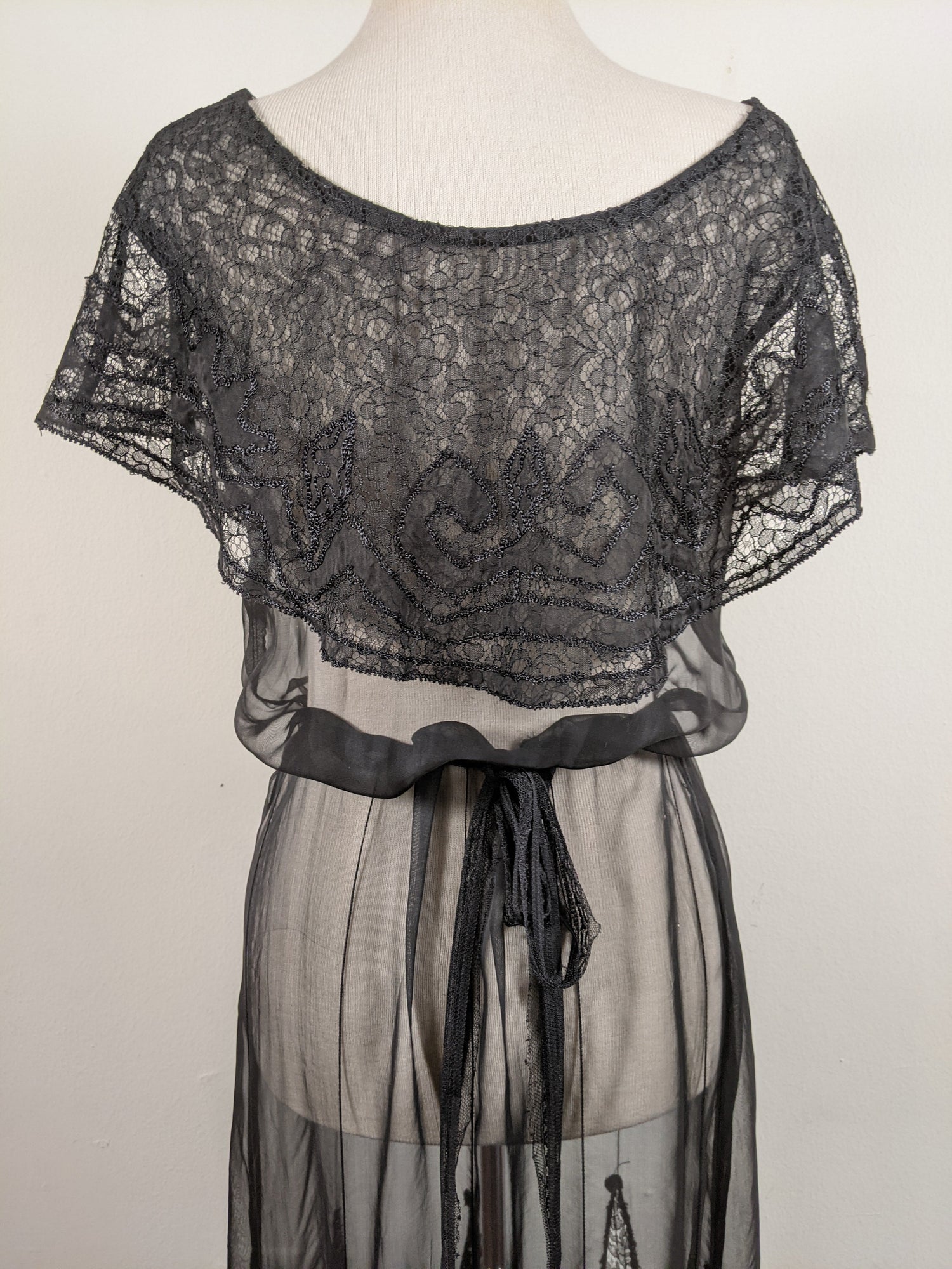 1930s Black Silk + Lace Dress