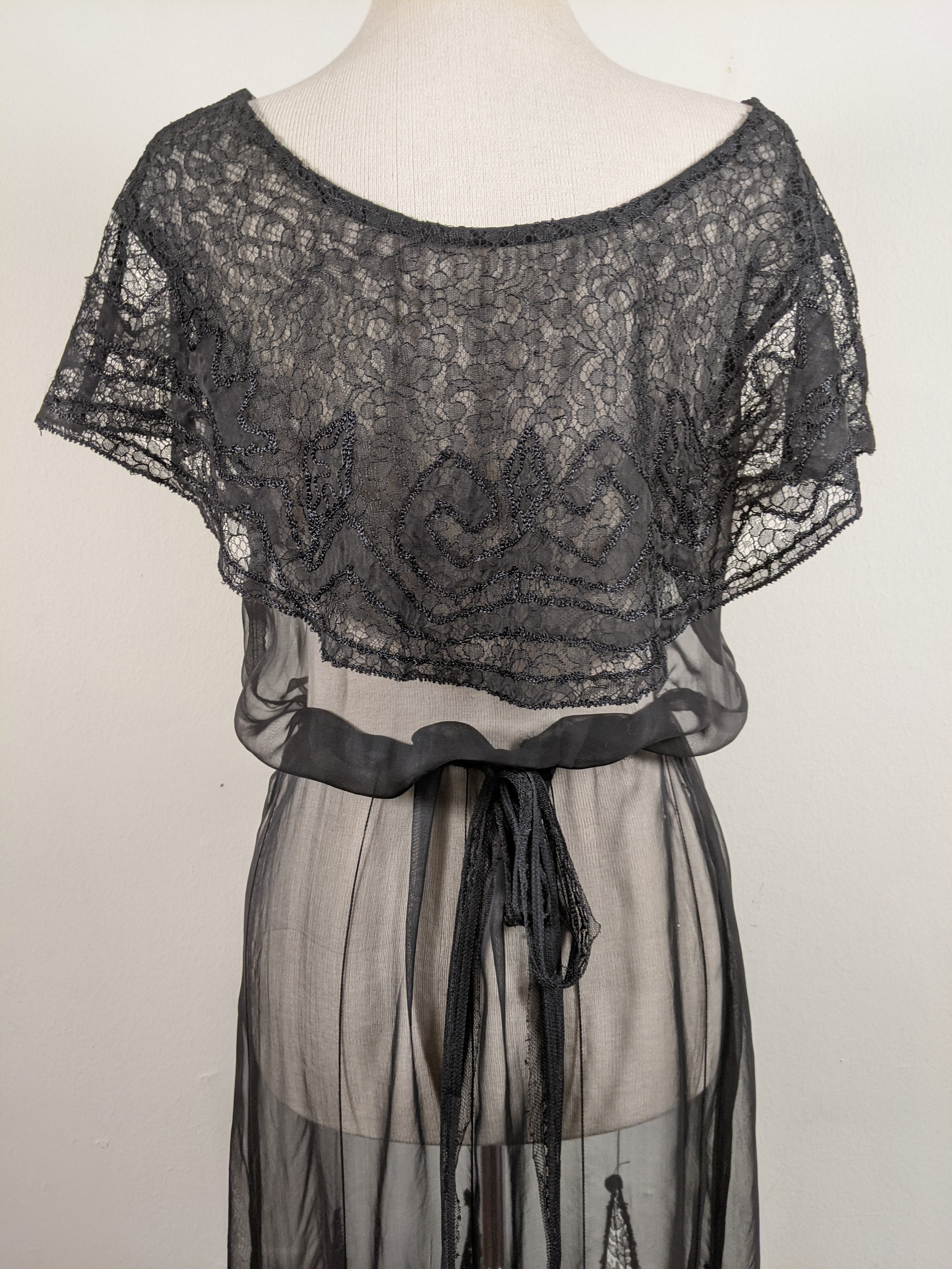 1930s Black Silk + Lace Dress