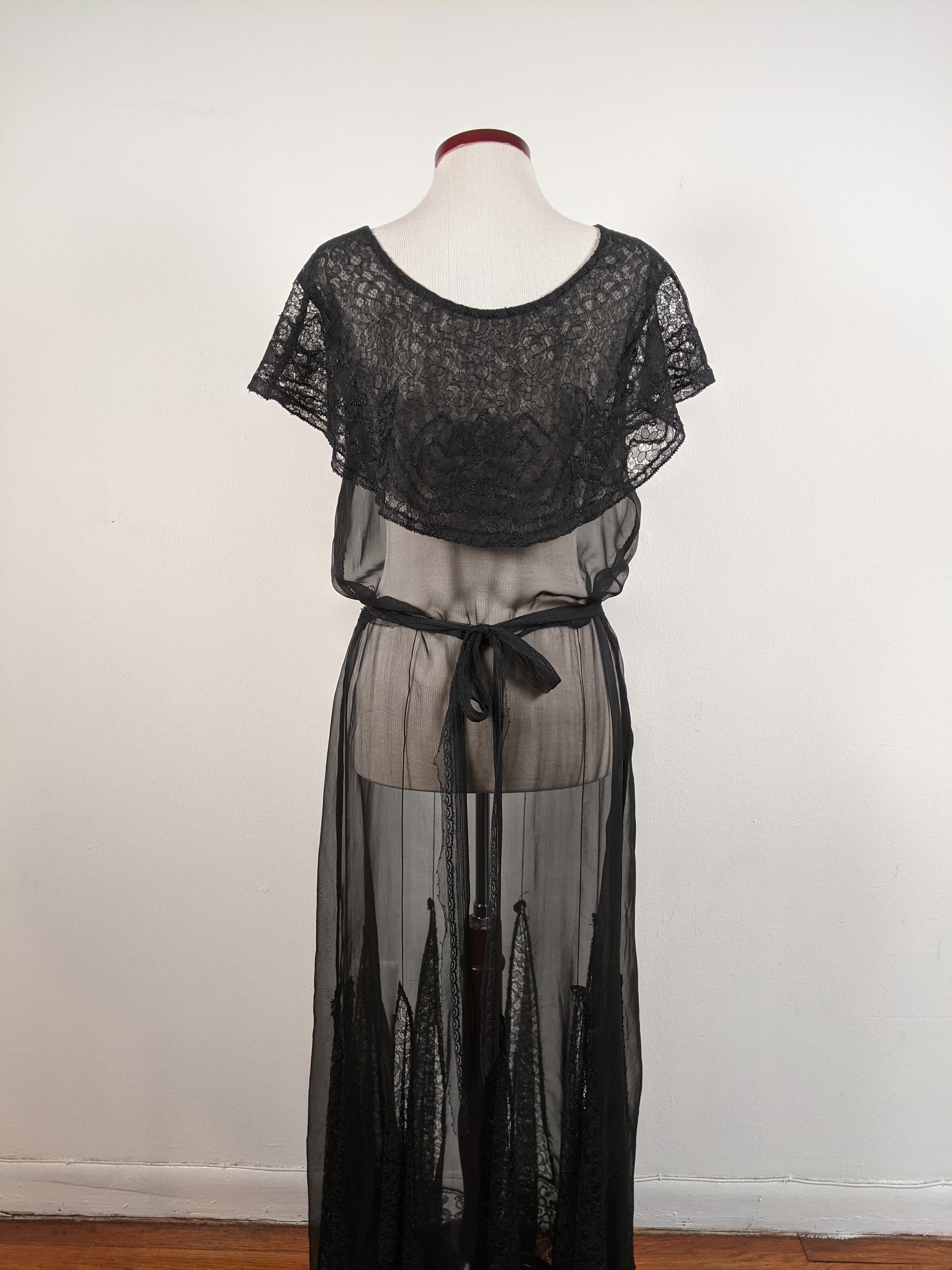 1930s Black Silk + Lace Dress