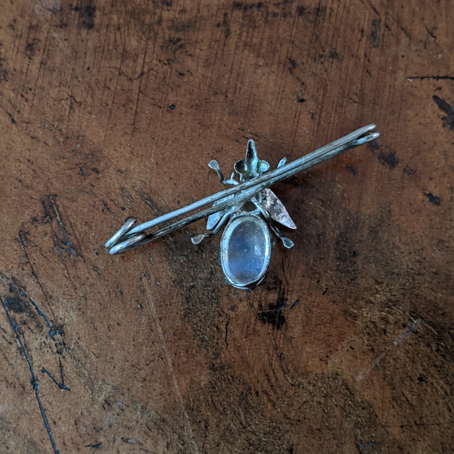 1900s Silver Fly Moonstone Pin