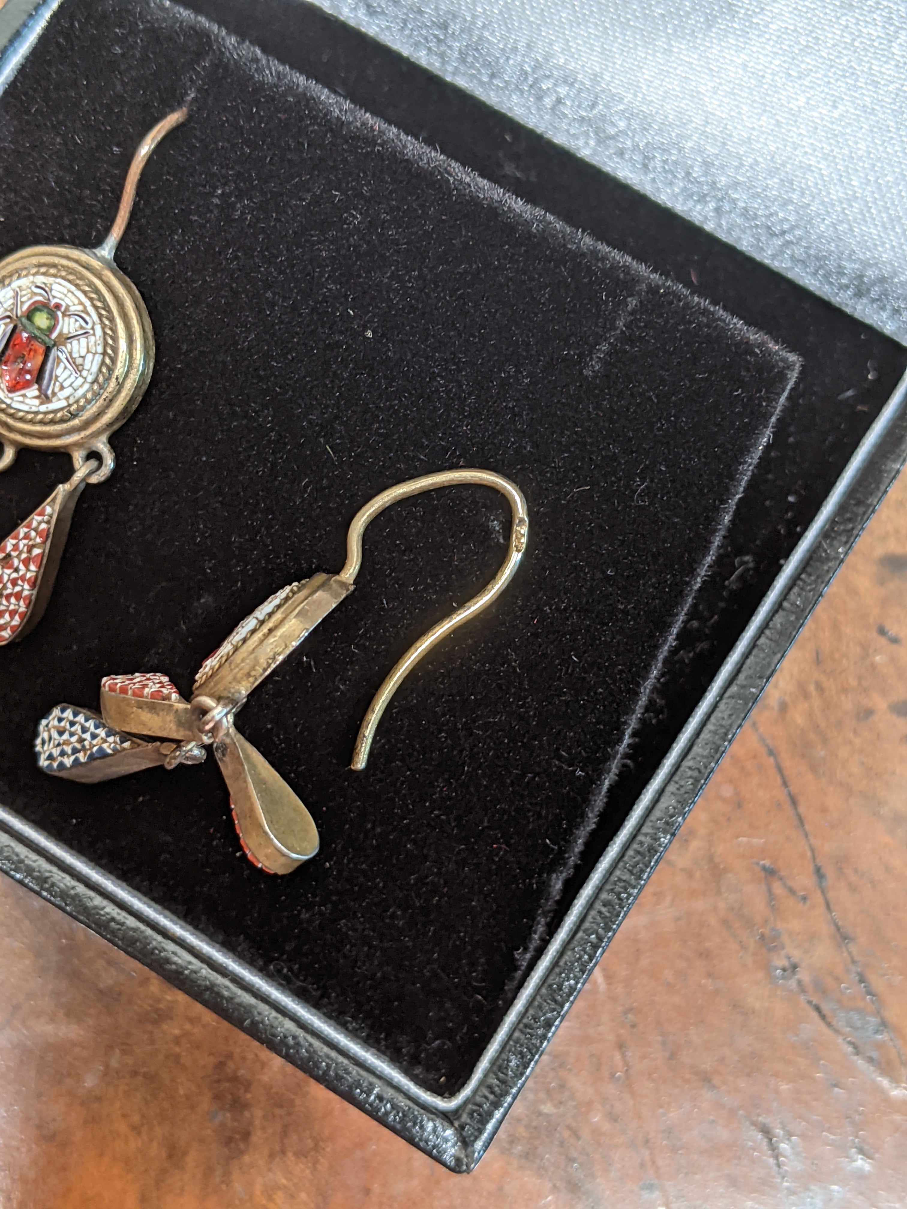 19th c. Micromosaic Beetle Earrings