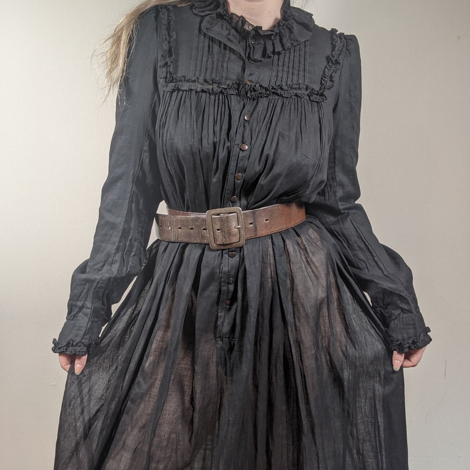 1900s Black Cotton Wrapper Dress