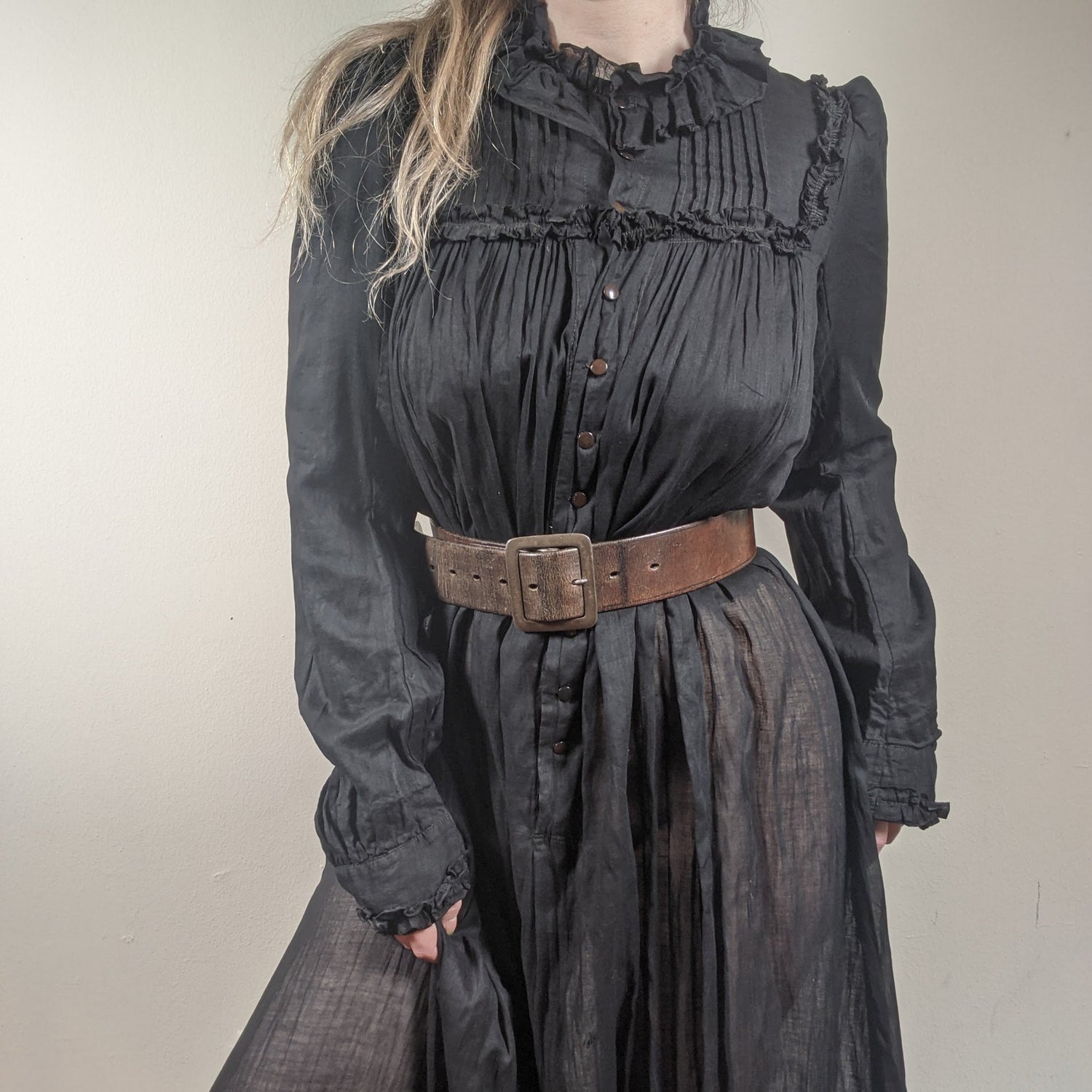 1900s Black Cotton Wrapper Dress