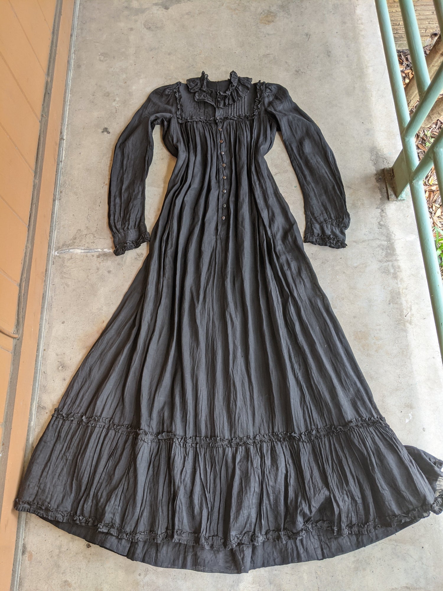 1900s Black Cotton Wrapper Dress