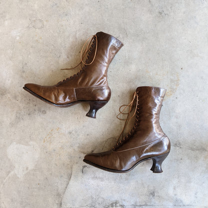 1910s-1920s Brown Louis Heel Boots | Sz 7.5-8