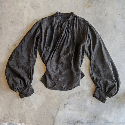 1900s Black Silk Bishop Sleeve Wrap Blouse