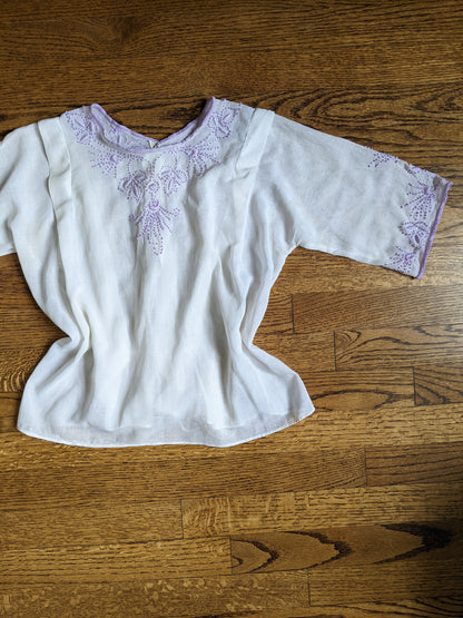 1910s Lilac Embroidered Blouse