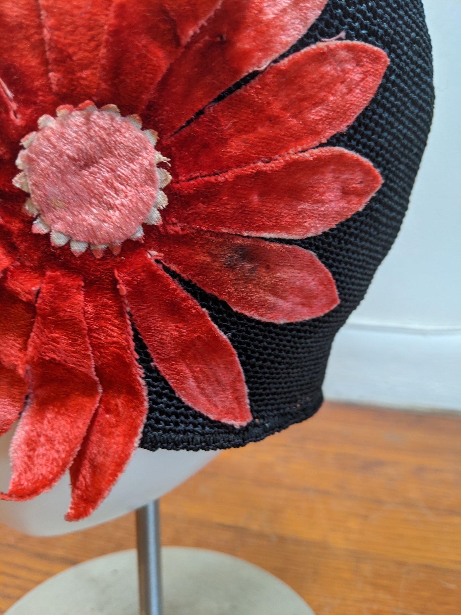 1920s Black + Pink Cloche Hat