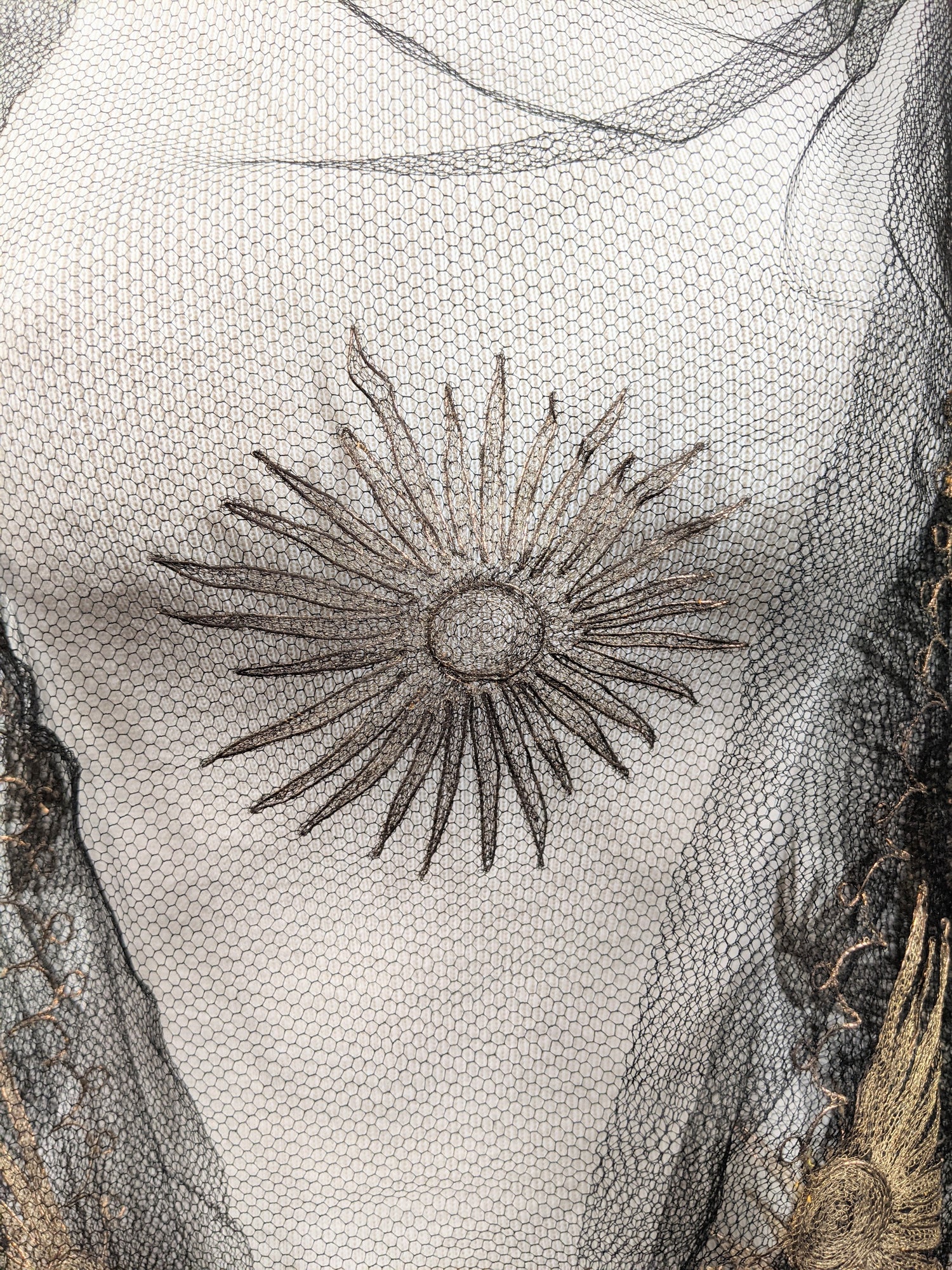 1920s Black + Gold Metallic Embroidered Sun Shawl