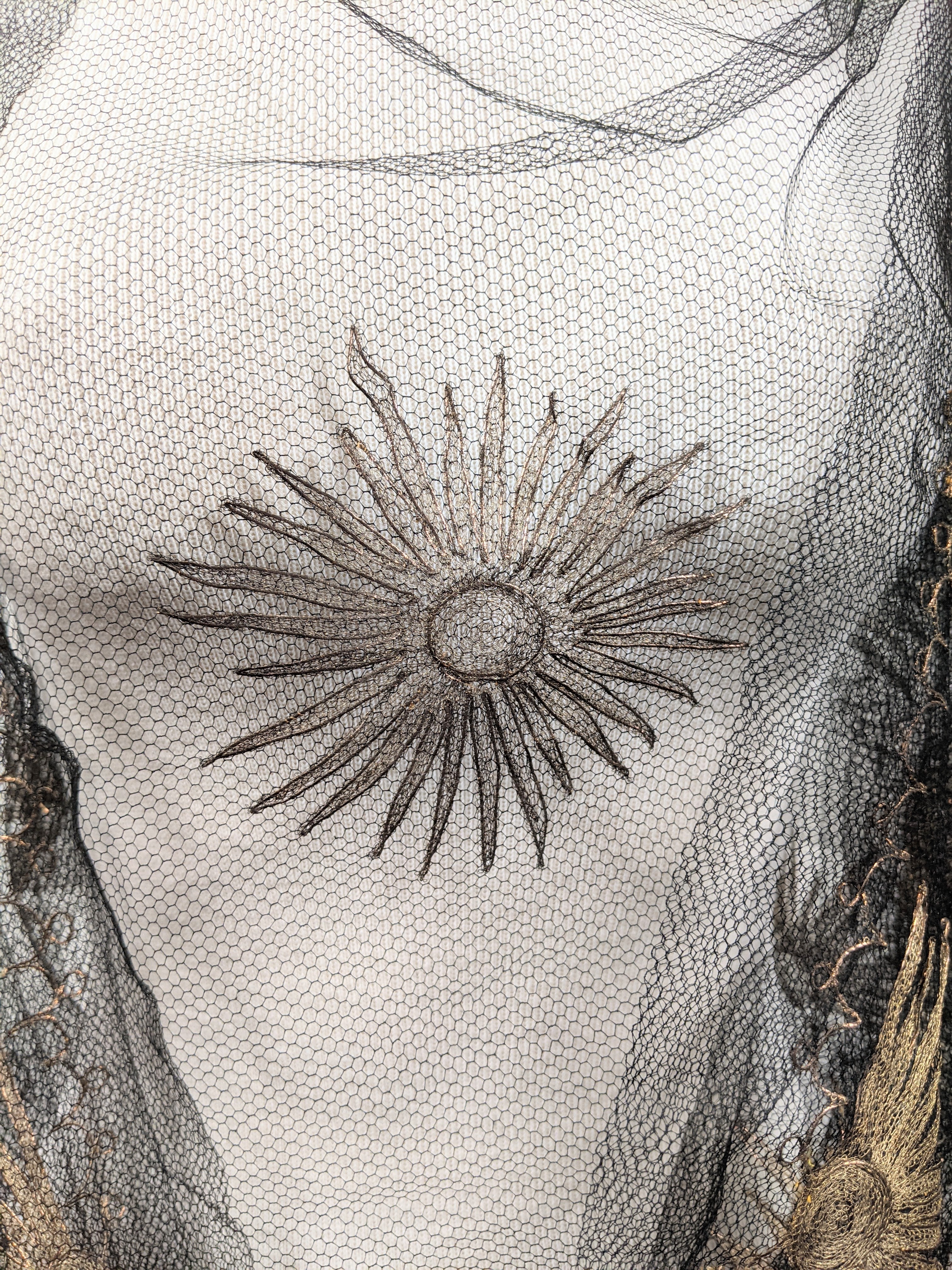 1920s Black + Gold Metallic Embroidered Sun Shawl