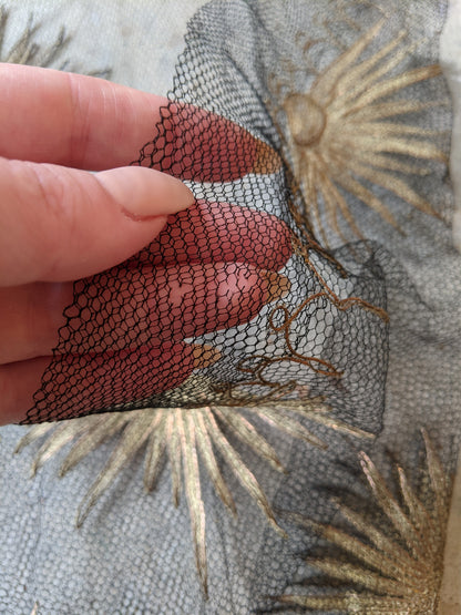 1920s Black + Gold Metallic Embroidered Sun Shawl