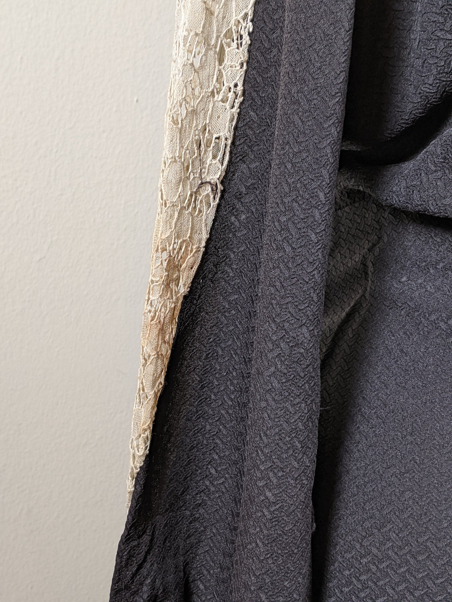 1930s Black Rayon + Lace Dress