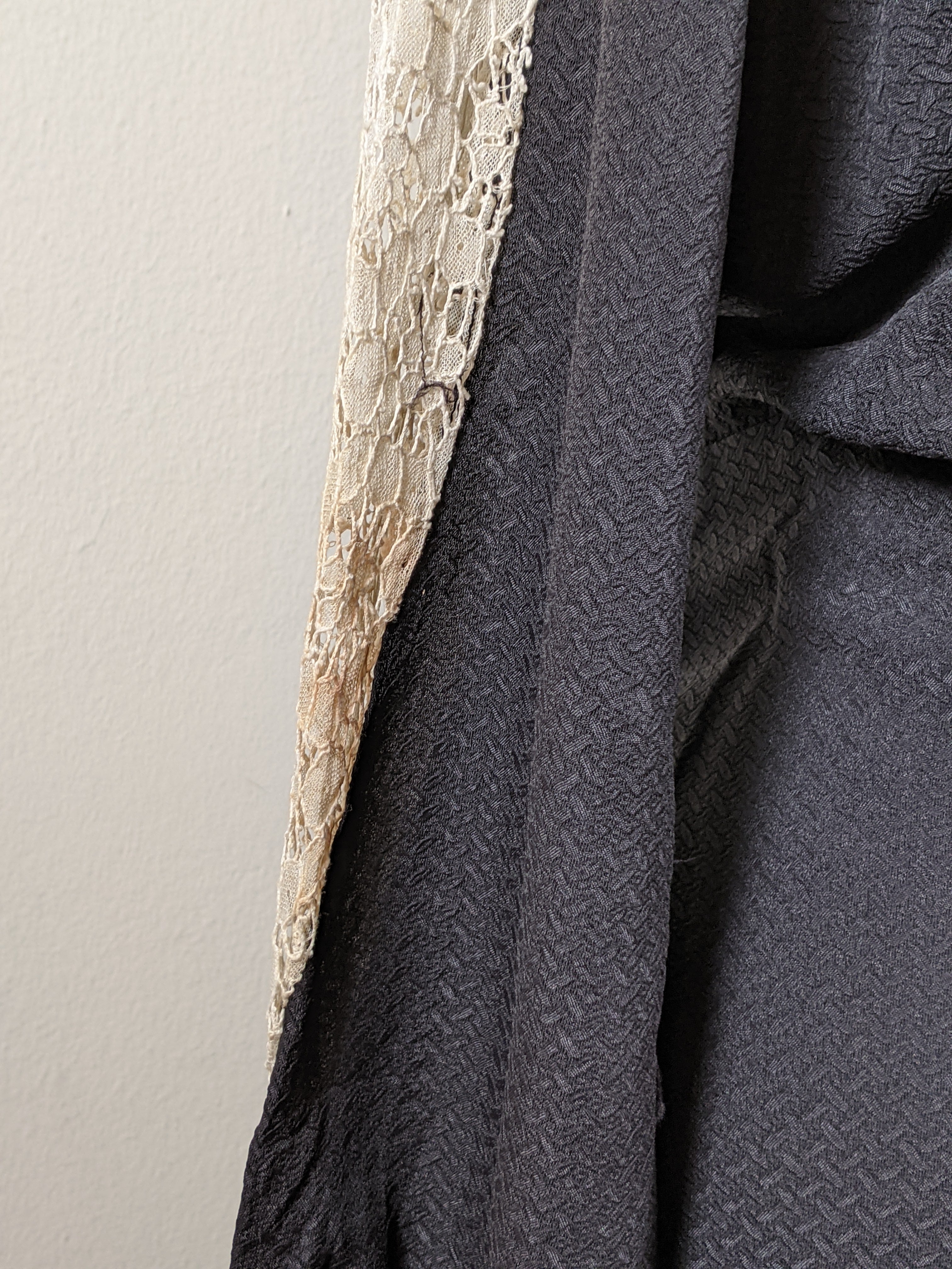 1930s Black Rayon + Lace Dress