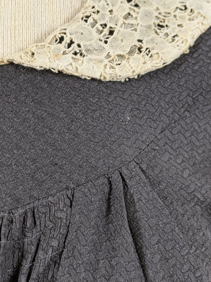 1930s Black Rayon + Lace Dress