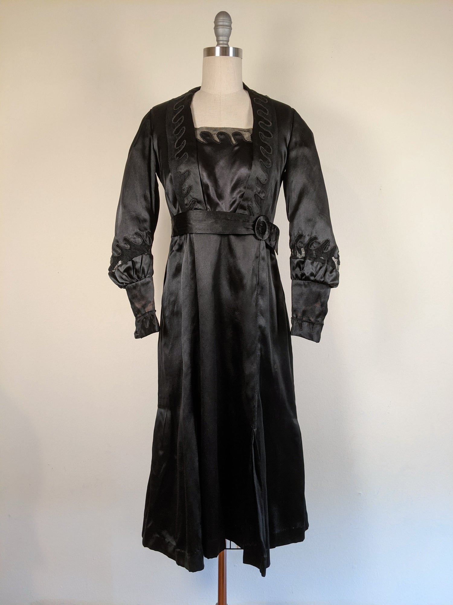 1930s Inky Black Silk Dress | XS-S