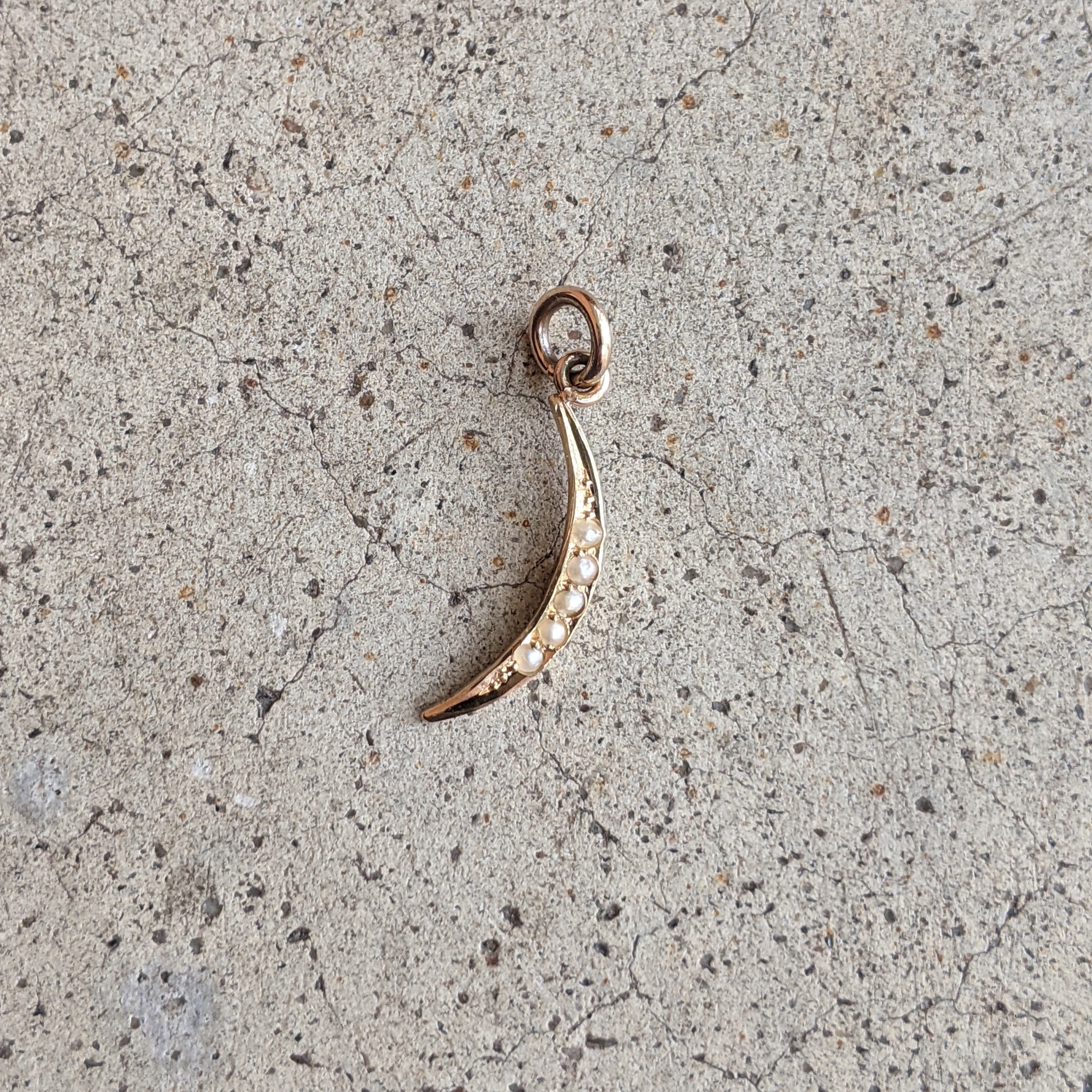 1910s 10k Seed Pearl Moon Charm