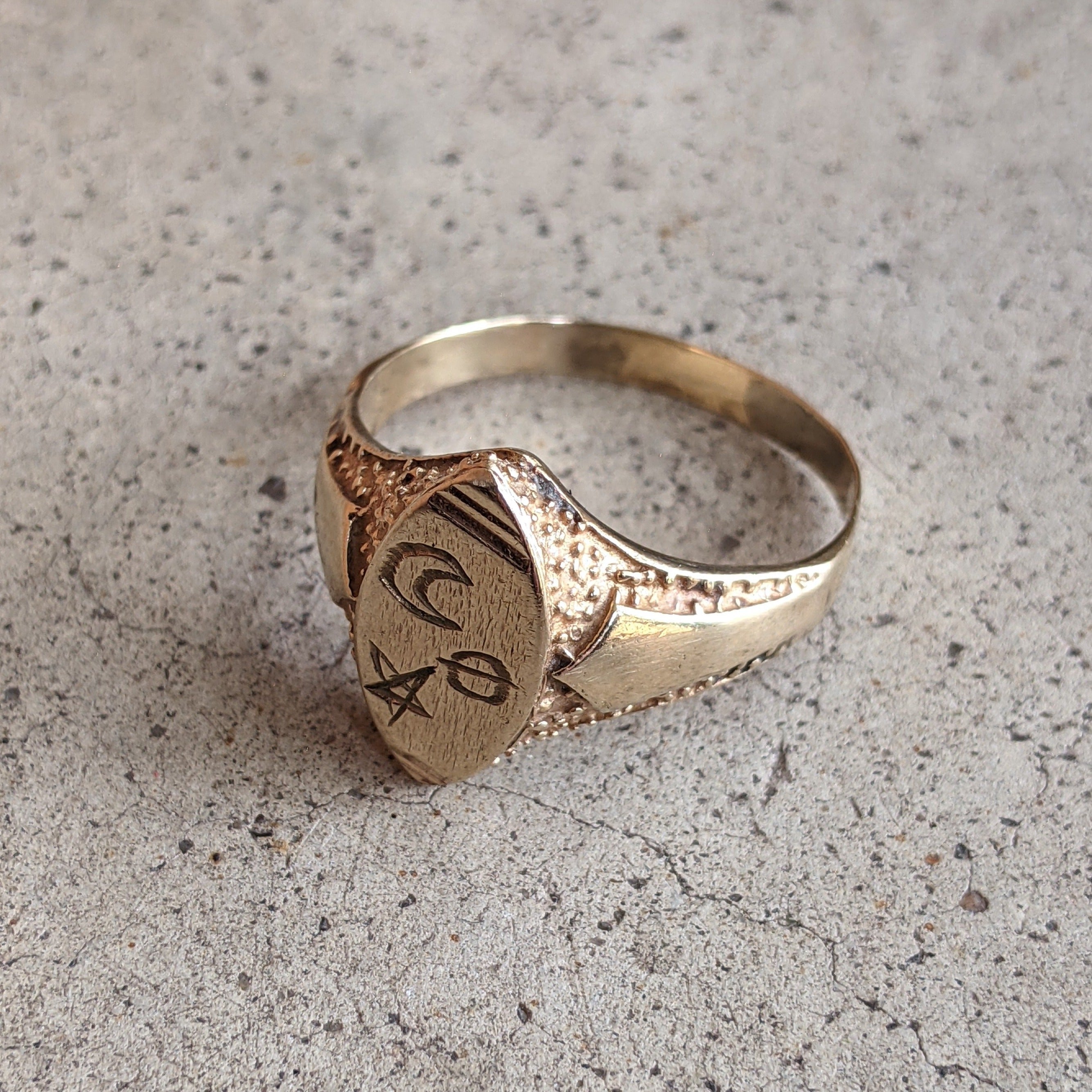 14k Gold Celestial Signet Ring c. Turn of the Century