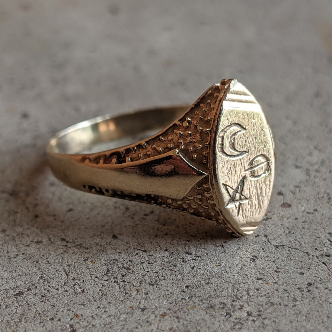14k Gold Celestial Signet Ring c. Turn of the Century