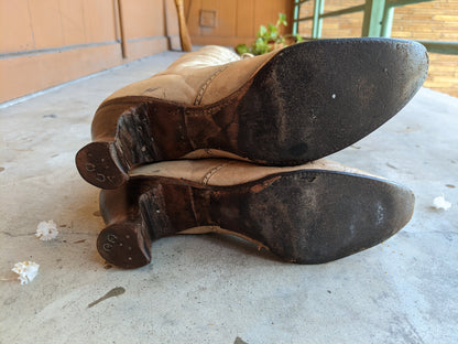 1900s-1910s Oatmeal Brown Lace Up Boots | Sz 7-7.5