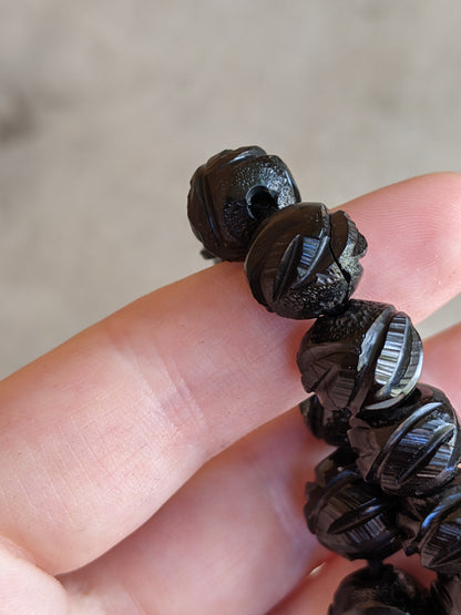 c. 1860s Carved Jet Bead Necklace