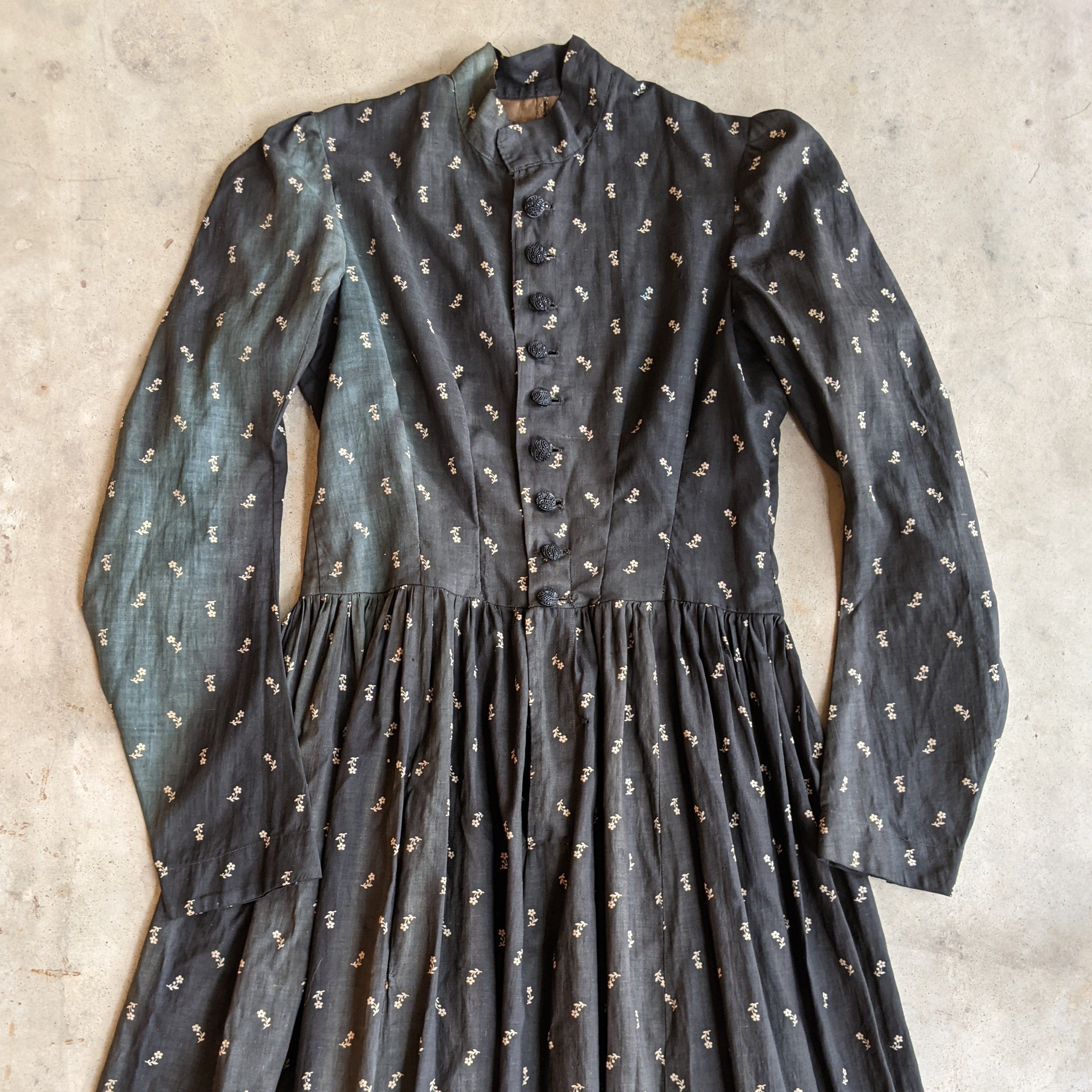 c. 1890s-1900s Dark Indigo Calico Dress
