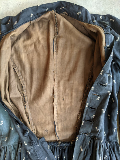 c. 1890s-1900s Dark Indigo Calico Dress