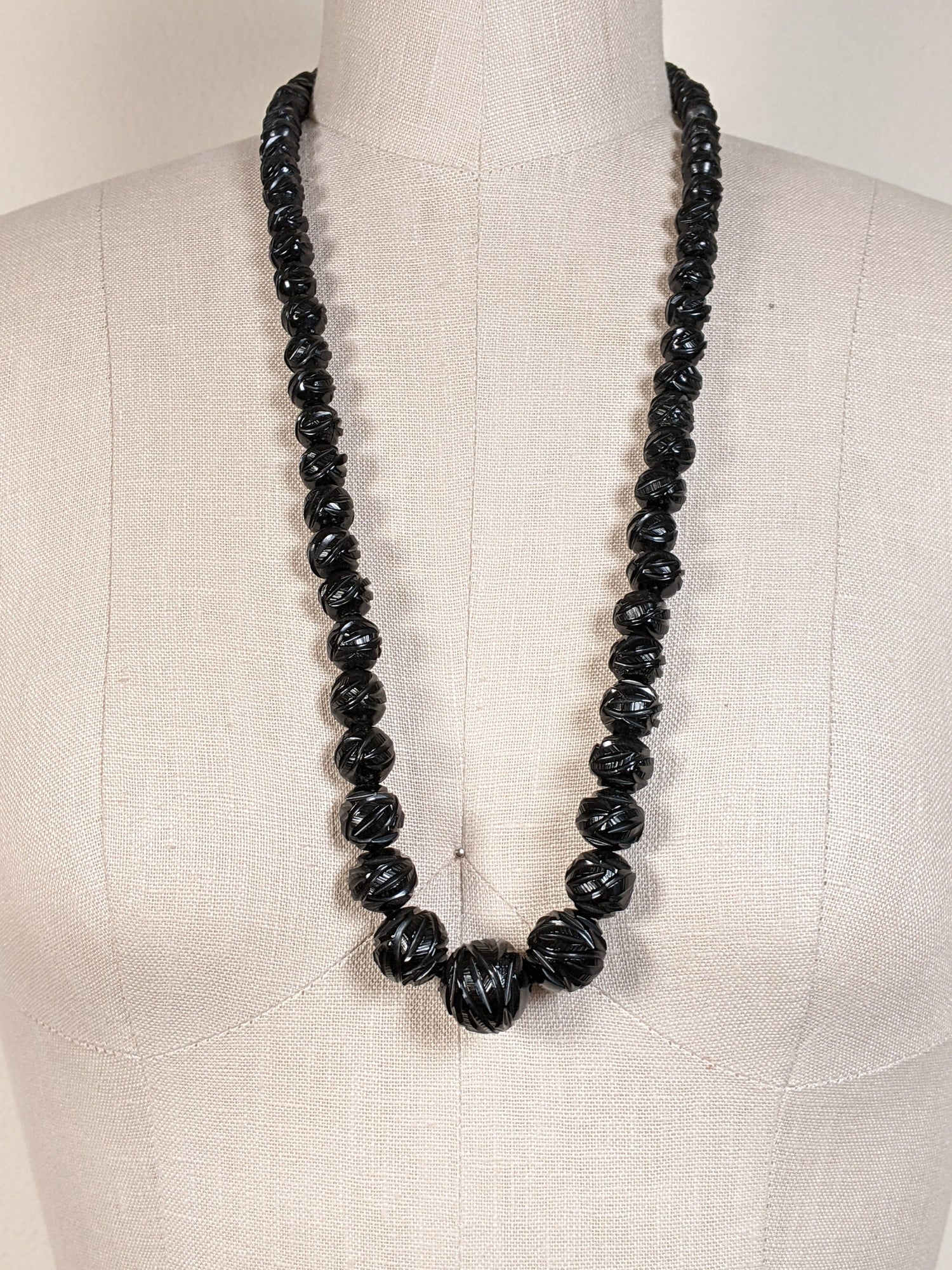 c. 1860s Carved Jet Bead Necklace