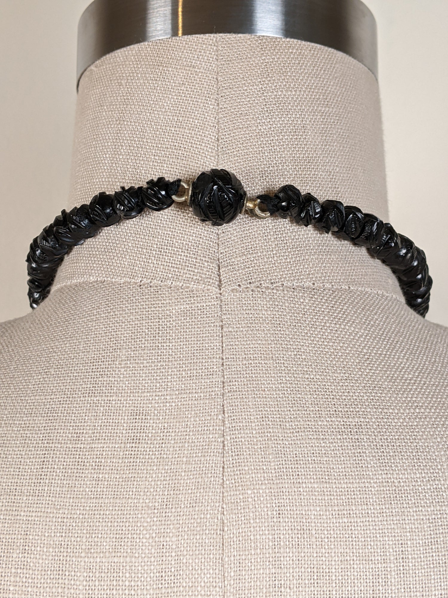 c. 1860s Carved Jet Bead Necklace