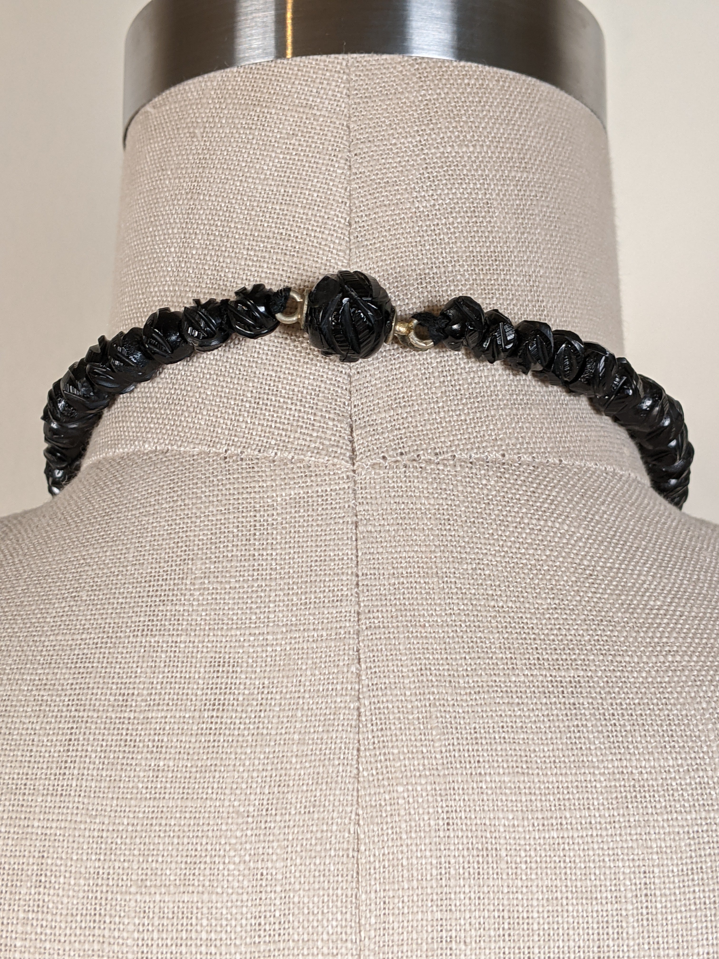 c. 1860s Carved Jet Bead Necklace