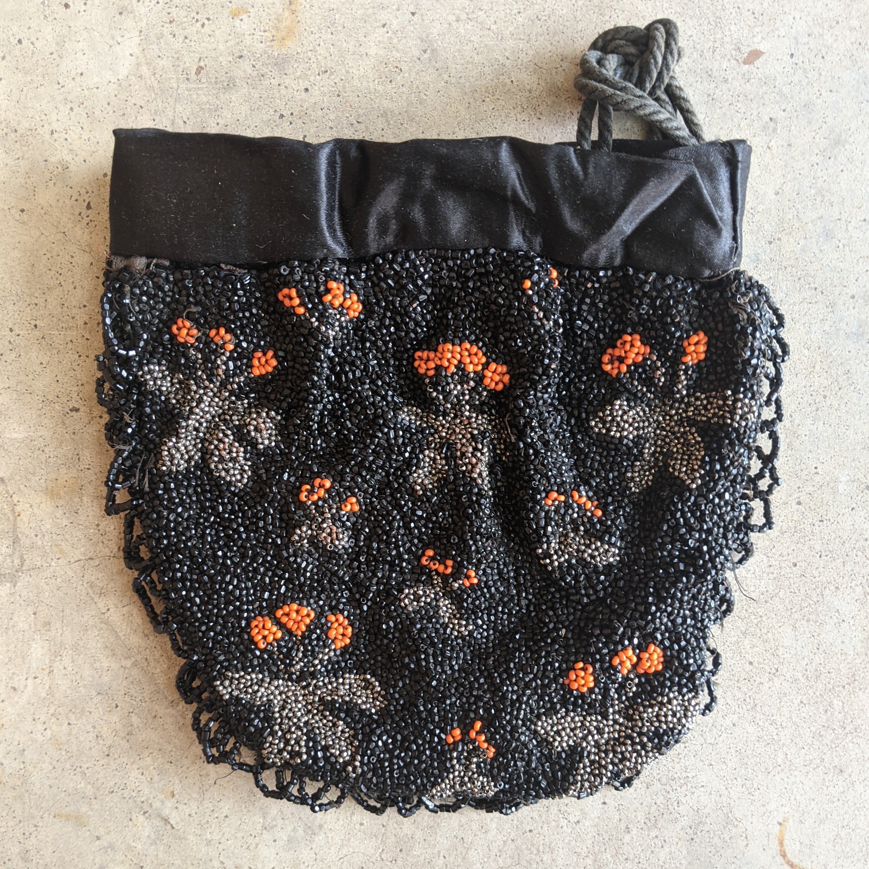 1930s-1940s Orange + Black Beaded Purse