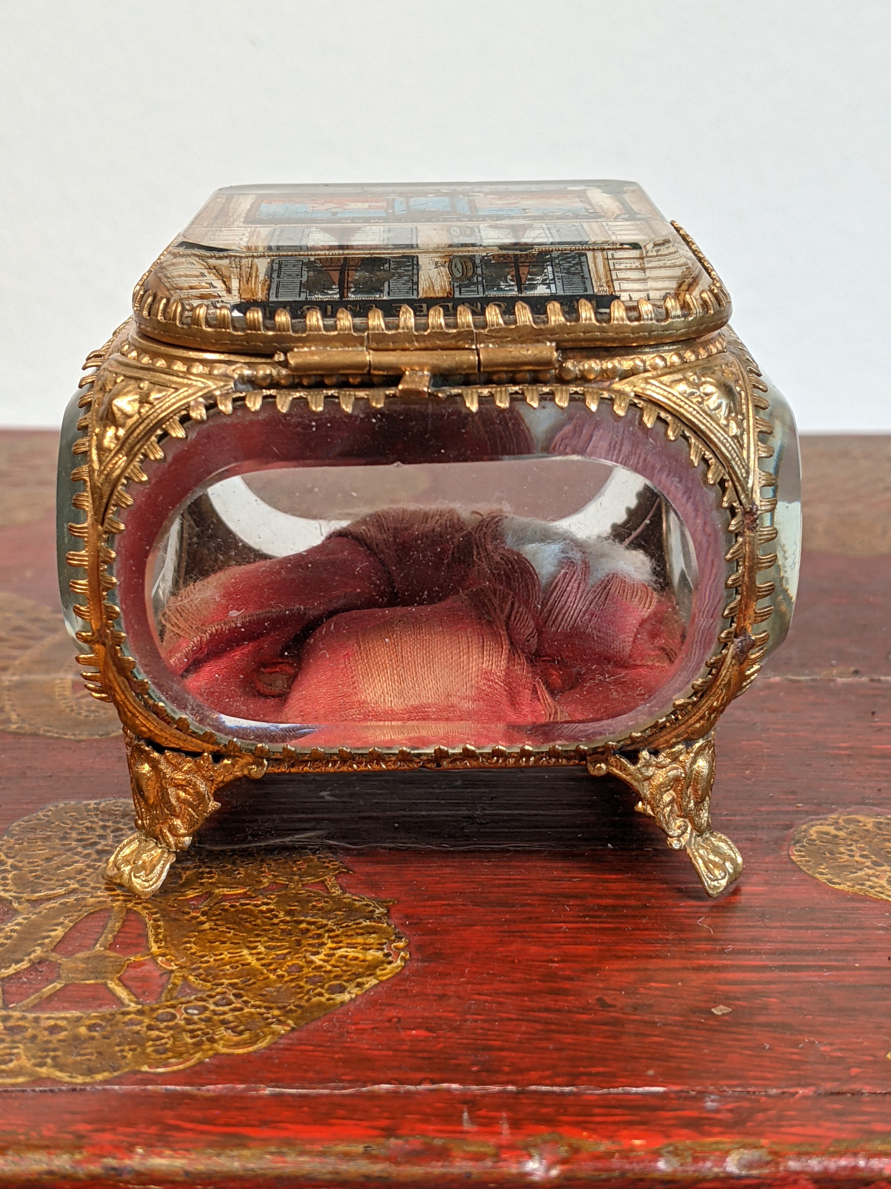 19th c. Ormolu Beveled Glass Jewelry Casket