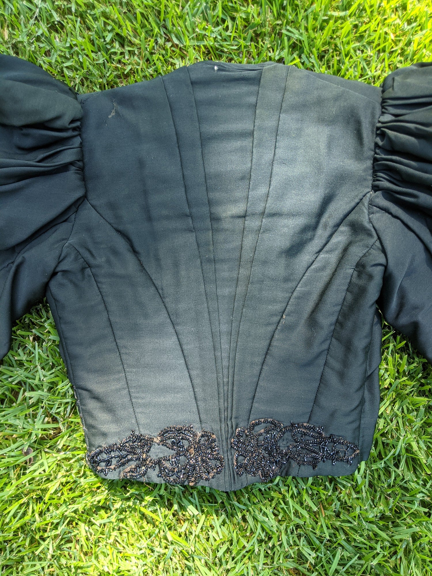 1890s Green + Black Gigot Sleeve Bodice