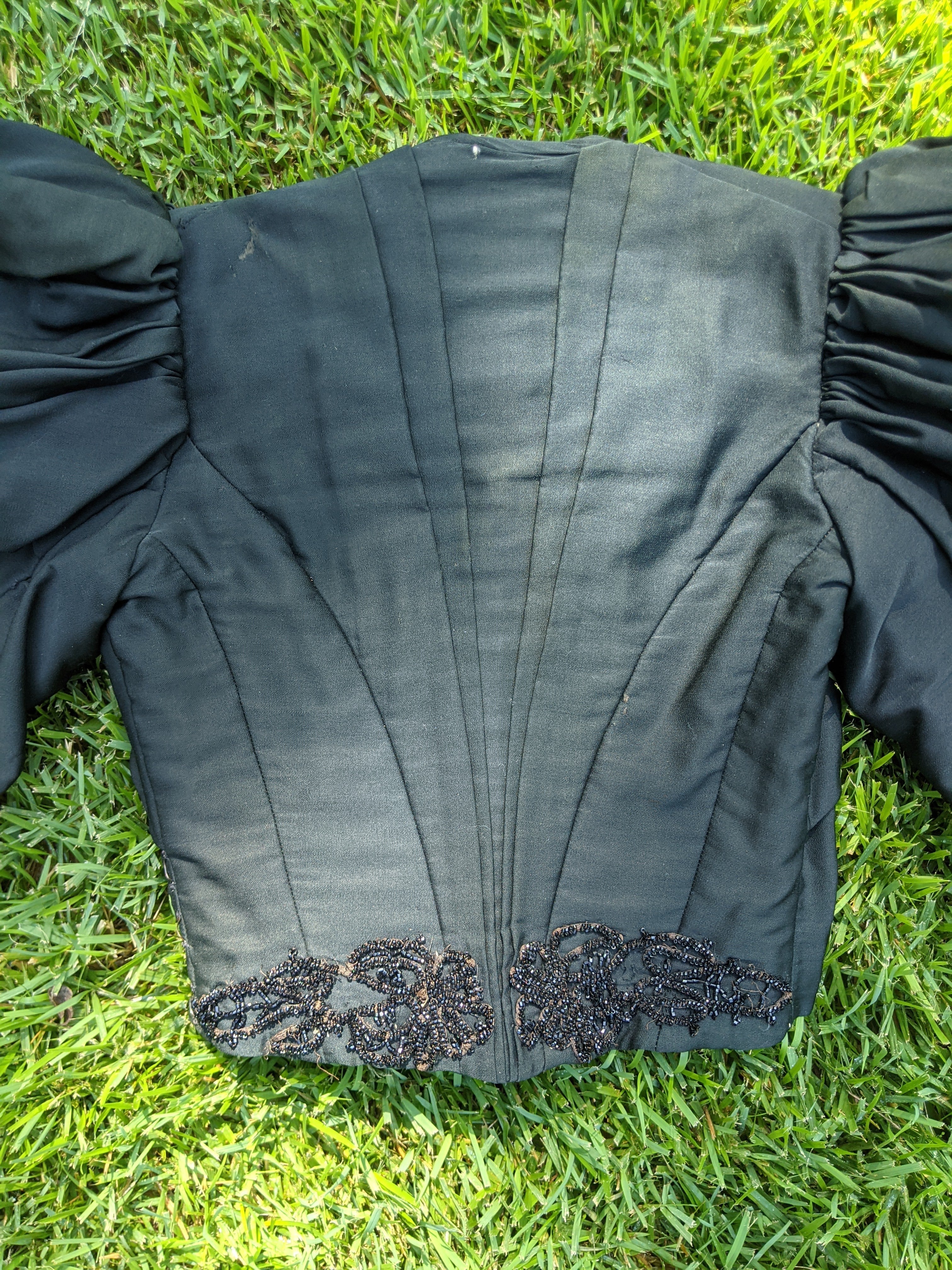 1890s Green + Black Gigot Sleeve Bodice